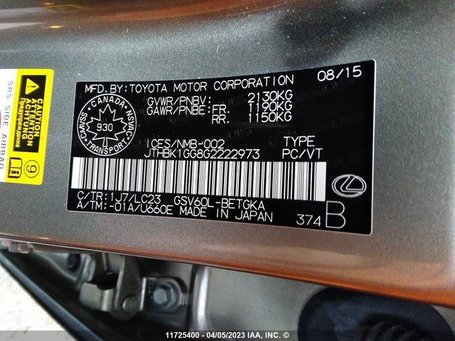 JTHBK1GG8G2222973 Lexus ES 350