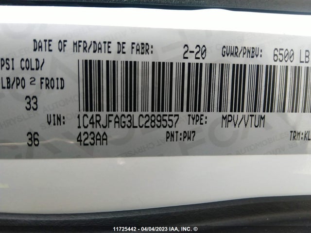 1C4RJFAG3LC289557 Jeep Grand Cherokee Laredo