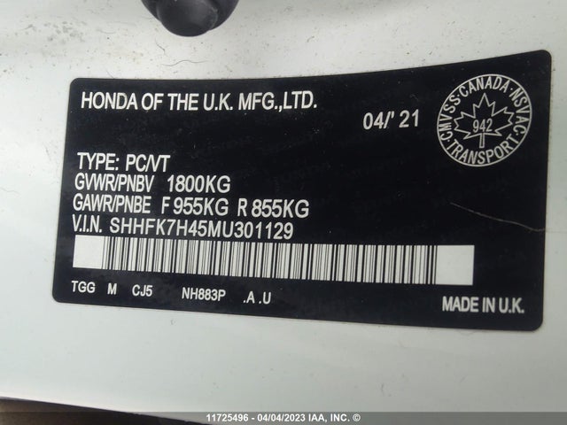 Honda CIVIC 2021 SHHFK7H45MU301129 Image 10