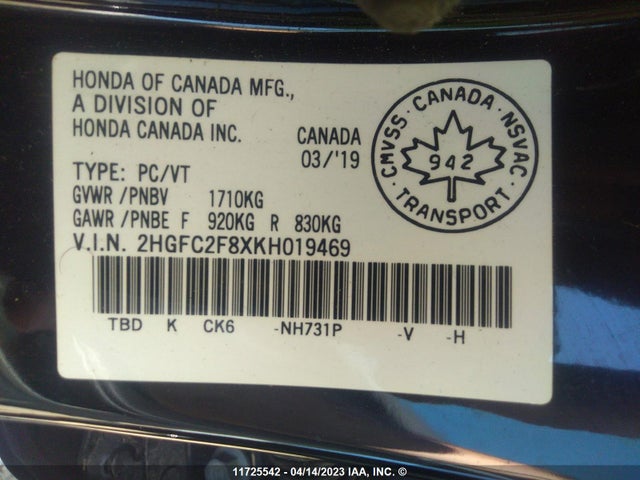Honda CIVIC 2019 2HGFC2F8XKH019469 Image 10