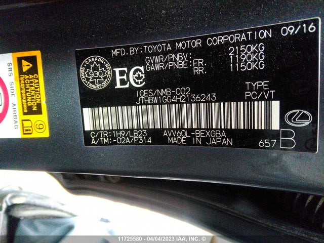 JTHBW1GG4H2136243 Lexus ES 300H