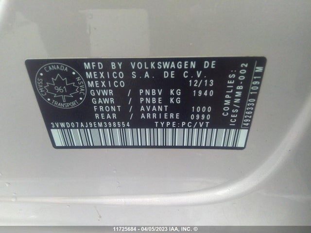 Volkswagen JETTA SE 2014 3VWD07AJ9EM398554 Image 9