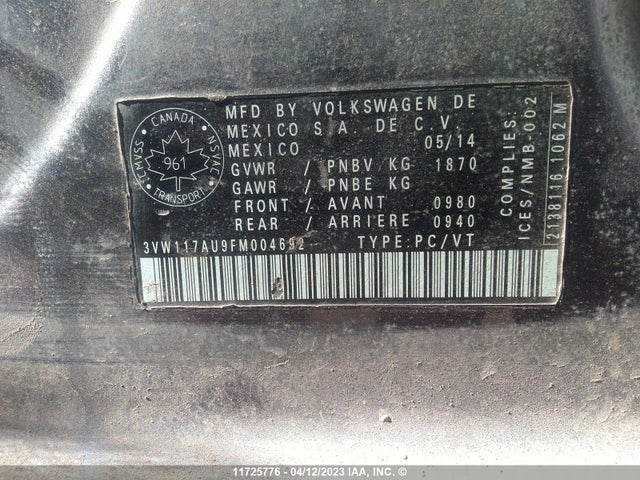 3VW117AU9FM004692 Volkswagen GOLF