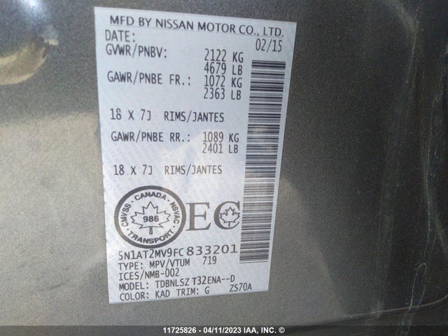 Nissan Rogue S/sl/sv 2015 5N1AT2MV9FC833201 Image 10