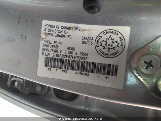 Honda CIVIC 2015 2HGFB2F47FH039071 Image 11