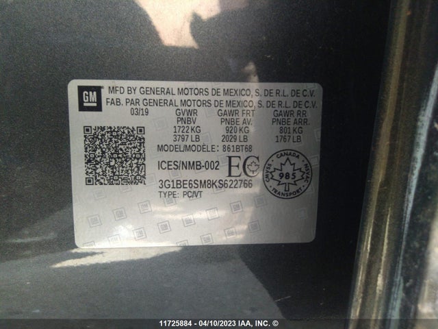 Chevrolet CRUZE LT 2019 3G1BE6SM8KS622766 Image 9