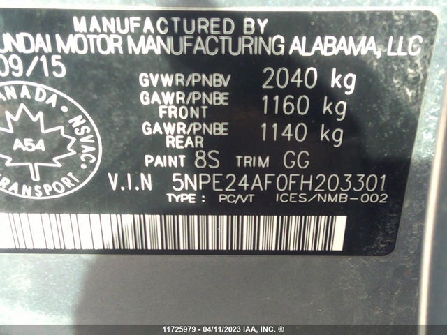 Hyundai SONATA SE 2015 5NPE24AF0FH203301 Image 11