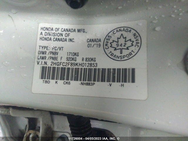 Honda Civic Sport 2019 2HGFC2F89KH012853 Image 9