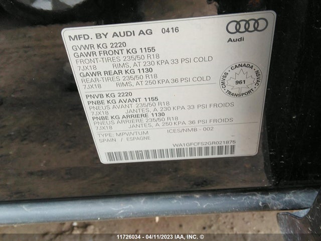 WA1GFCFS2GR021875 Audi Q3 Prestige