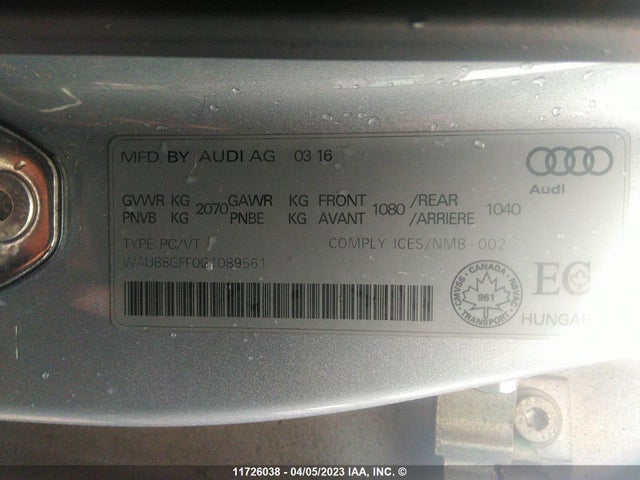 WAUB8GFF0G1089561 Audi A3 PREMIUM