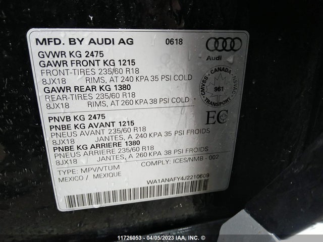 Audi Q5 PREMIUM 2018 WA1ANAFY4J2210609 Image 9