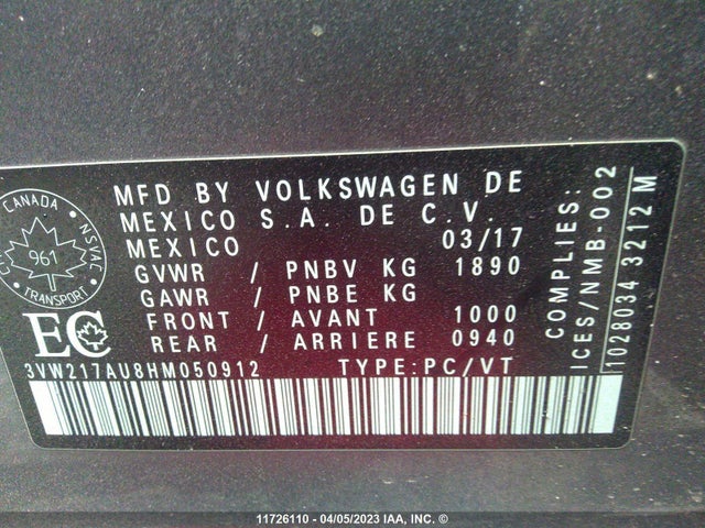 3VW217AU8HM050912 Volkswagen Golf S/wolfsburg/se/sel