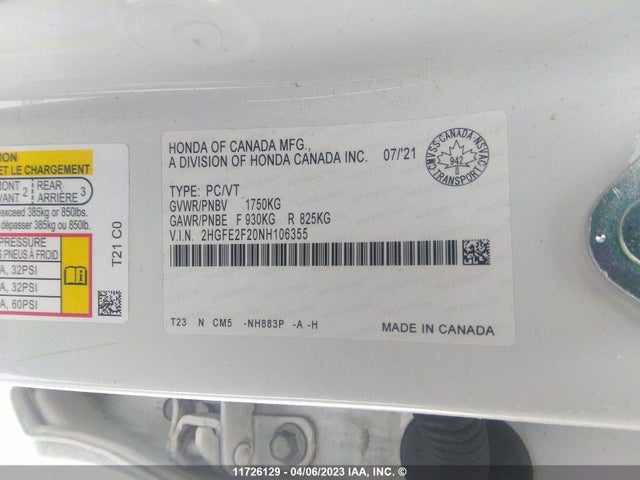 Honda Civic Lx 2022 2HGFE2F20NH106355 Image 10