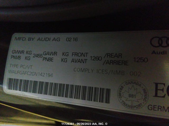 WAUFGAFC2GN142194 Audi A6 Premium Plus
