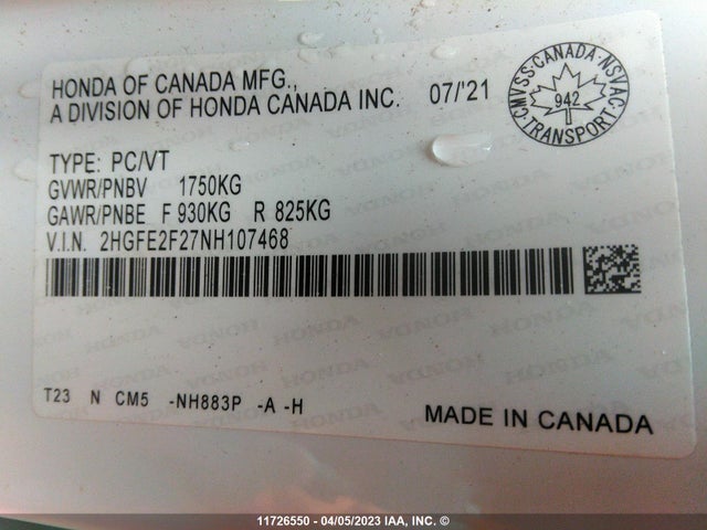 Honda Civic Lx 2022 2HGFE2F27NH107468 Image 10
