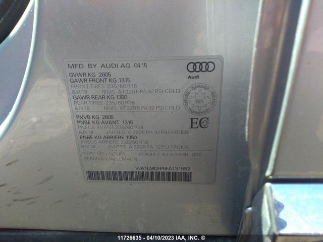 WA1LMCFP6FA131552 Audi Q5 Tdi/premium Plus