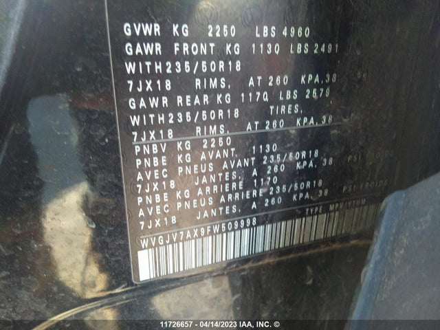 WVGJV7AX9FW509998 Volkswagen Tiguan S/se/sel/r-line