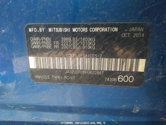 JA32U2FU6FU602887 Mitsubishi LANCER ES