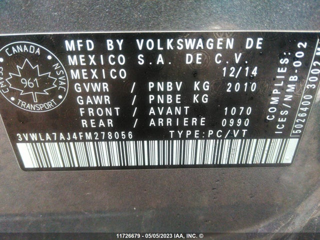 3VWLA7AJ4FM278056 Volkswagen JETTA