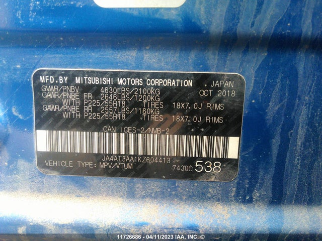 JA4AT3AA1KZ604413 Mitsubishi Eclipse Cross Es