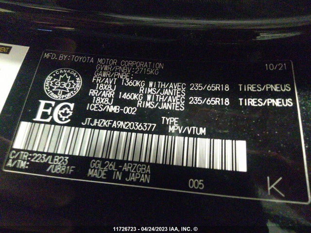 JTJHZKFA9N2036377 Lexus Rx 350 L