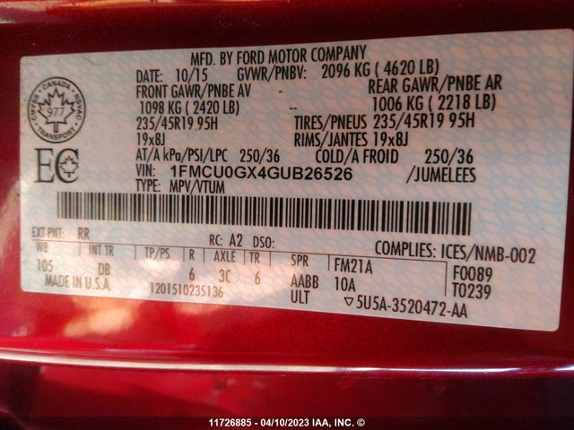 Ford ESCAPE SE 2016 1FMCU0GX4GUB26526 Image 9