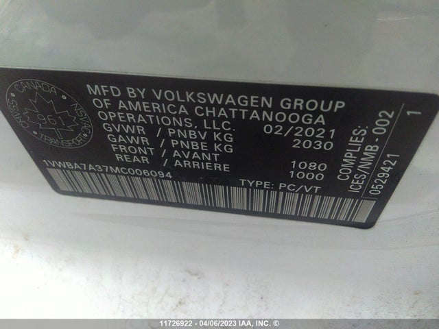 1VWBA7A37MC006094 Volkswagen Passat Highline