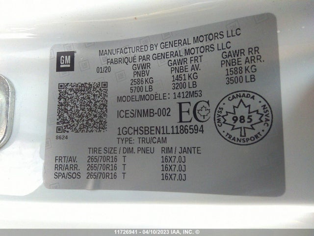 Chevrolet Colorado 2020 1GCHSBEN1L1186594 Image 9