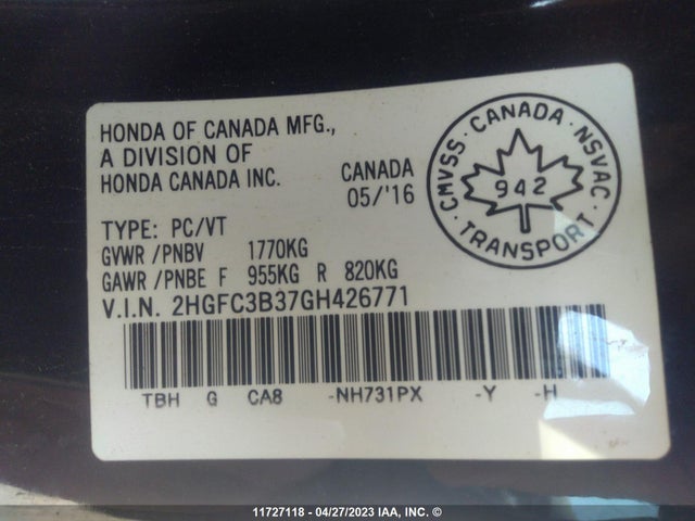 Honda CIVIC EX 2016 2HGFC3B37GH426771 Image 9