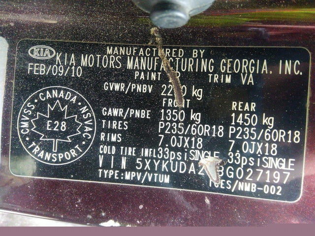 2011 KIA SORENTO EX VIN: 5XYKUDA20BG027197