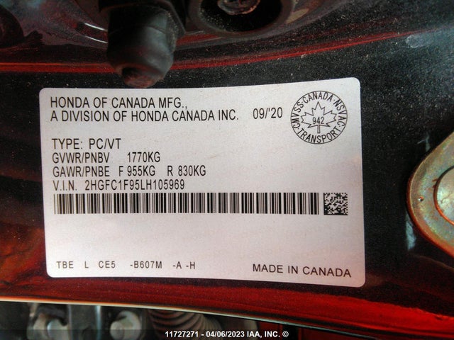 Honda Civic Touring 2020 2HGFC1F95LH105969 Image 9