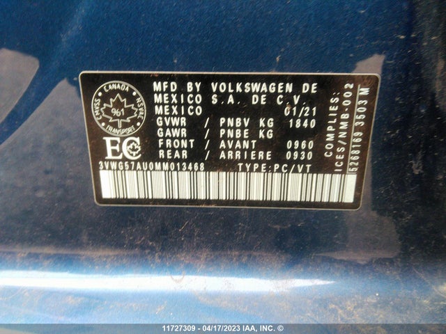 3VWG57AU0MM013468 Volkswagen GOLF