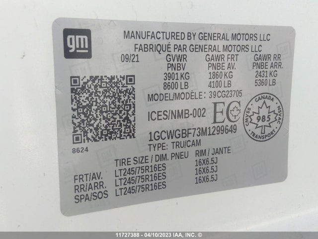 Chevrolet Express G2500 2021 1GCWGBF73M1299649 Image 10