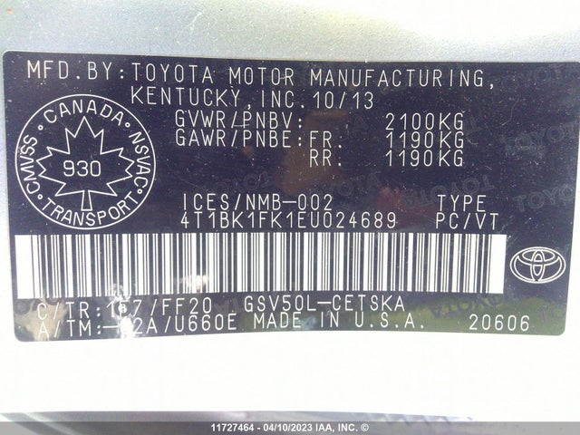 Toyota Camry Se/xle 2014 4T1BK1FK1EU024689 Image 9