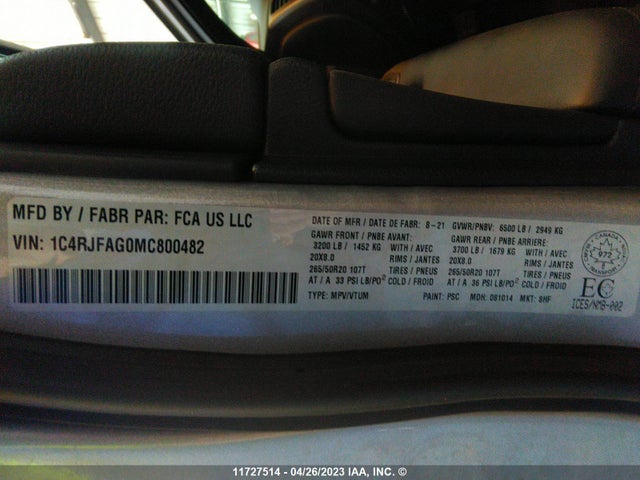 1C4RJFAG0MC800482 Jeep Grand Cherokee Laredo