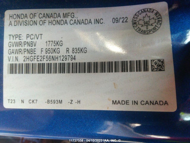 Honda Civic Sport 2022 2HGFE2F56NH129794 Image 10