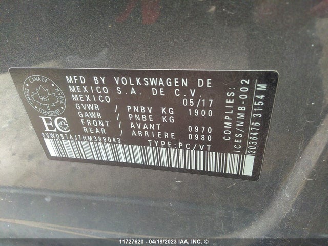 3VWDB7AJ7HM389043 Volkswagen JETTA SE