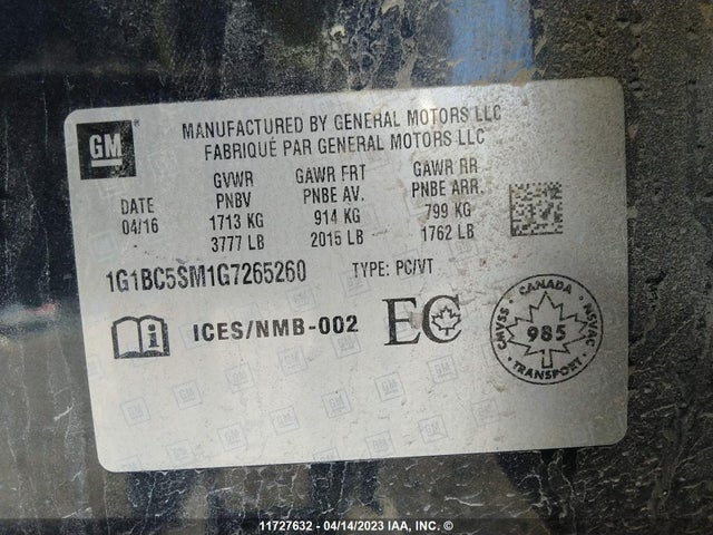 Chevrolet CRUZE LS 2016 1G1BC5SM1G7265260 Image 9