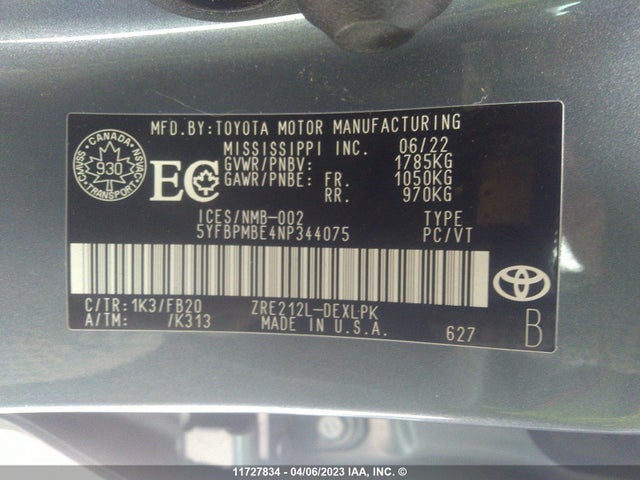 Toyota COROLLA LE 2022 5YFBPMBE4NP344075 Image 10