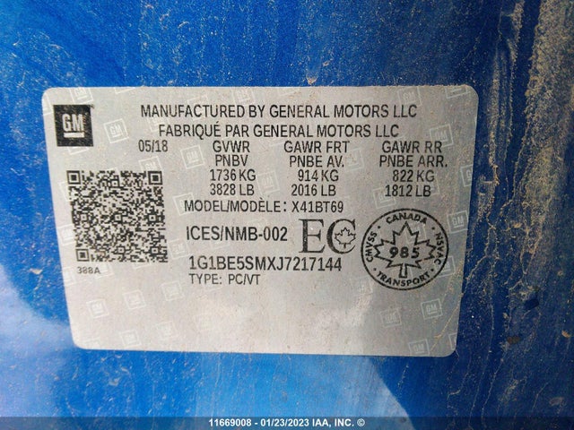 Chevrolet CRUZE LT 2018 1G1BE5SMXJ7217144 Image 9