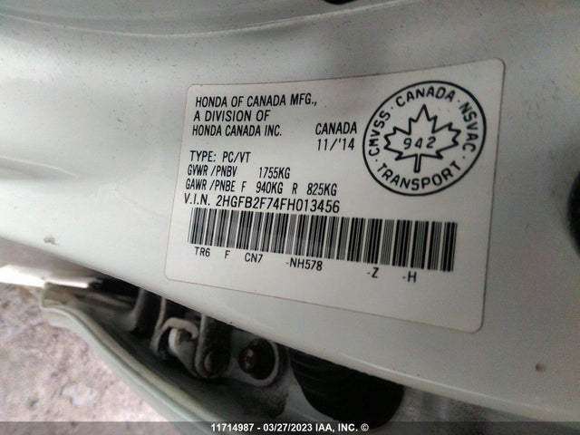 Honda CIVIC SE 2015 2HGFB2F74FH013456 Image 9