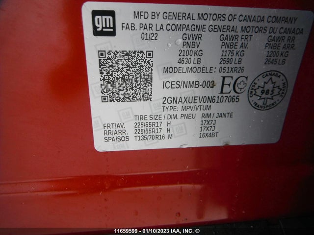 Chevrolet EQUINOX LT 2022 2GNAXUEV0N6107065 Image 9