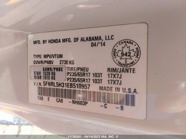 Honda ODYSSEY SE 2014 5FNRL5H31EB510957 Image 9
