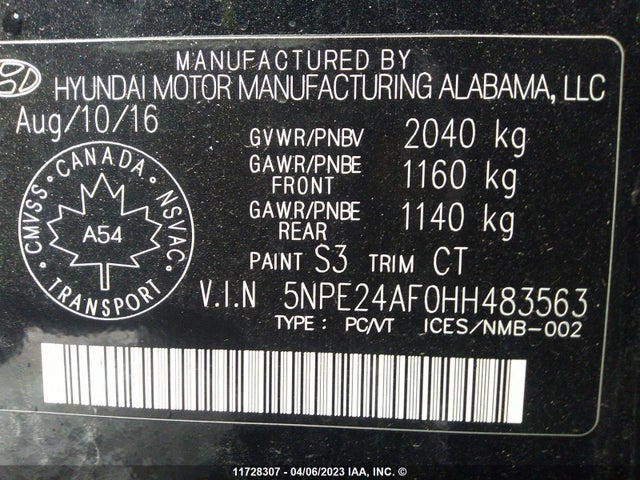 Hyundai SONATA SE 2017 5NPE24AF0HH483563 Image 11