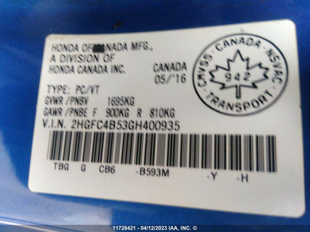 Honda Civic Lx 2016 2HGFC4B53GH400935 Image 9