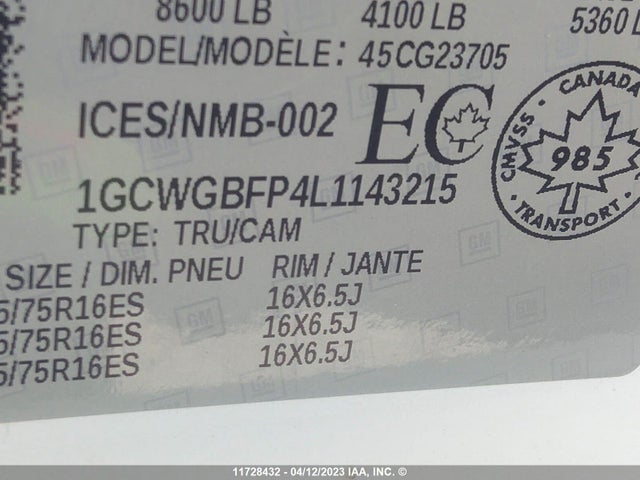 Chevrolet Express G2500 2020 1GCWGBFP4L1143215 Image 9