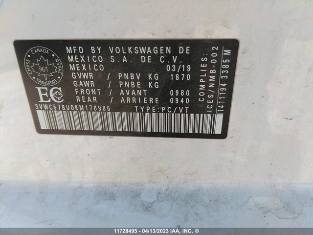 3VWC57BU0KM176986 Volkswagen Jetta S/se/r-line