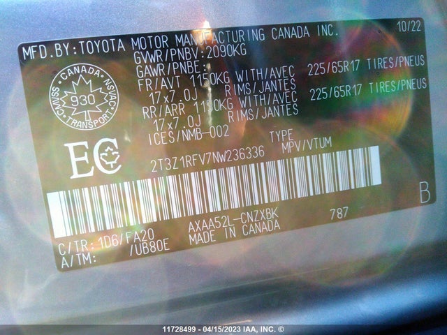 Toyota RAV4 2022 2T3Z1RFV7NW236336 Image 11