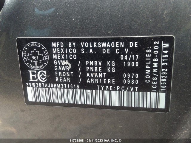 Volkswagen JETTA S 2017 3VW2B7AJ0HM371619 Image 10