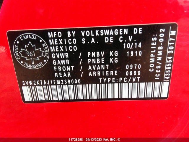 3VW2K7AJ1FM239000 Volkswagen JETTA S